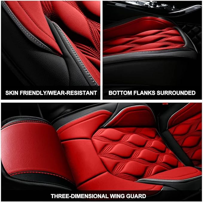 AOMSAZTO Car Seat Covers,Full Set 5 Seats Custom Fit for Honda Ridgeline 2006-2025,Faux Leather Automotive Cushion Covers Seat Protector,Airbag Compatible Waterproof (5 Seats Red)