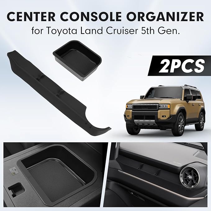 Autorder 2PCS Center Console Organizer for 2024-2026 Toyota Land Cruiser Prado 250 LC250 Accessories Armrest Storage Box Silicone Dash Organizer Center Console Insert Tray with Anti-Slip Mat