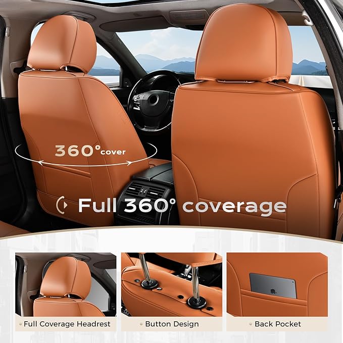 Coverado Seat Covers, Car Seat Covers Front Seats, Leather Seat Covers for Cars, Car Seat Protector Waterproof, Car Seat Cushion, Front Carseat Cover Universal Fit for Most Cars Orange