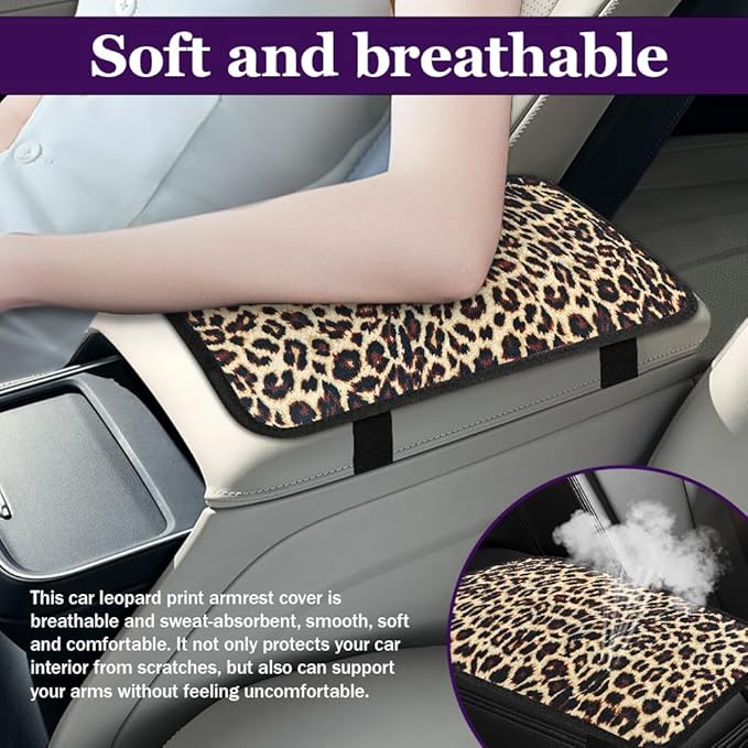 Leopard Cheetah Print African Animal Hunting Auto Center Console Armrest Pad, Car Center Console Cover, Auto Accessories Soft Comfort Armrest Cover Cushion Mat for Most Cars (Brown leopard print)