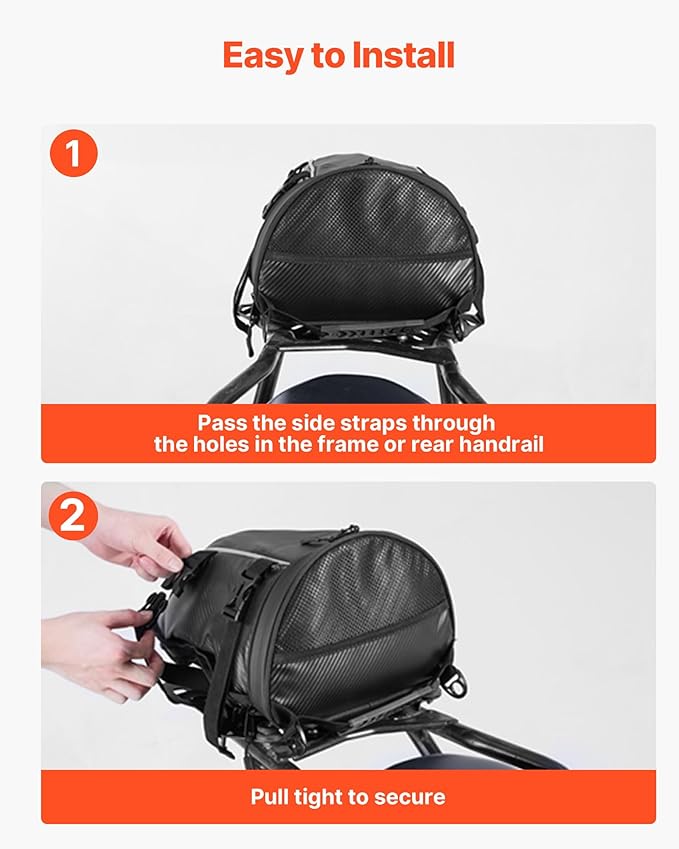 VEVOR Motorcycle Tail Bag 10L, Waterproof Rear Seat Bag with Rain Cover, Durable Oxford Fabric Luggage for Outdoor Sports & Motorbike, Detachable Shoulder Strap for Saddlebag/Touring/Riding, Black
