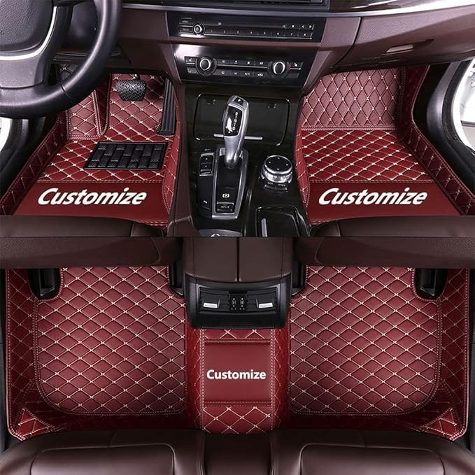 Custom Car Floor Mat Compatible with 97% Car Models Luxury Leather All Weather Waterproof Anti-Skid Full Coverage Car Mats (Wine)