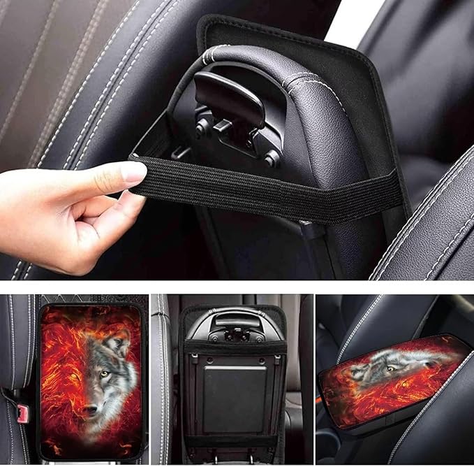 Fire Wolf Car Armrest Pads Auto Armrest Box Cover Comfortable Middle Storage Organizer Pad Universal Style Car Accessories Decor