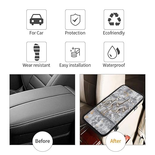 Dinosaur Skeletons Car Auto Armrest Cushion Cover Accessories Center Console Seat Box Pad Protector Universal Decoration for Most Vehicle SUV Truck