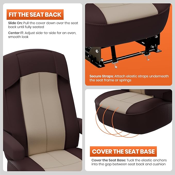 VALUN RV Seat Covers (Brown 2 Pack) – Captains Chair Seat Covers for RV Captain Chair & Motorhome Chairs, Universal Fit RV Chair Covers for Camper, Trailer, Van, Protects Against Dirt, Spills & Wear