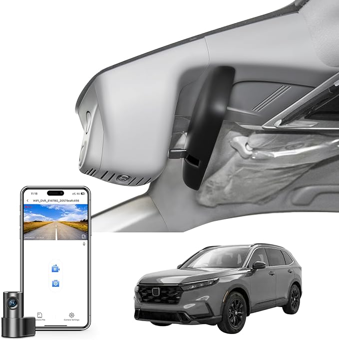 Mangoal Honda CRV Dash Cam Front 4K & Rear 1080p Custom fit for Gen6 CR-V & CR-V Hybrid 2023-2026(Gray)(Model B), Integrated OEM Look, UHD 2160P Video, WiFi & App, 128GB Card