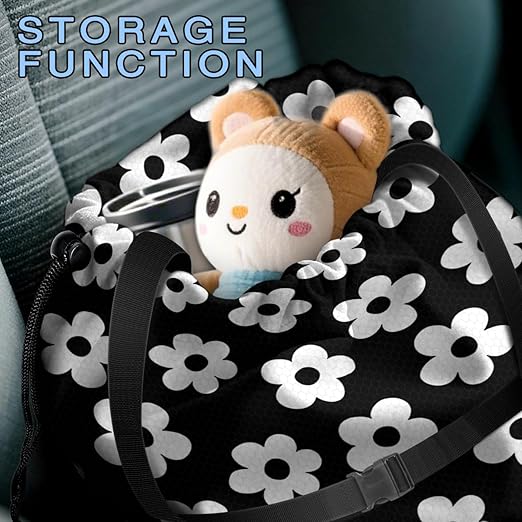 Car Trash Bag Hanging Back of Seat with Adjustable Snap Buckle Strap Cute Printed Drawstring Garbage Bags for Car-Groovy Flowers