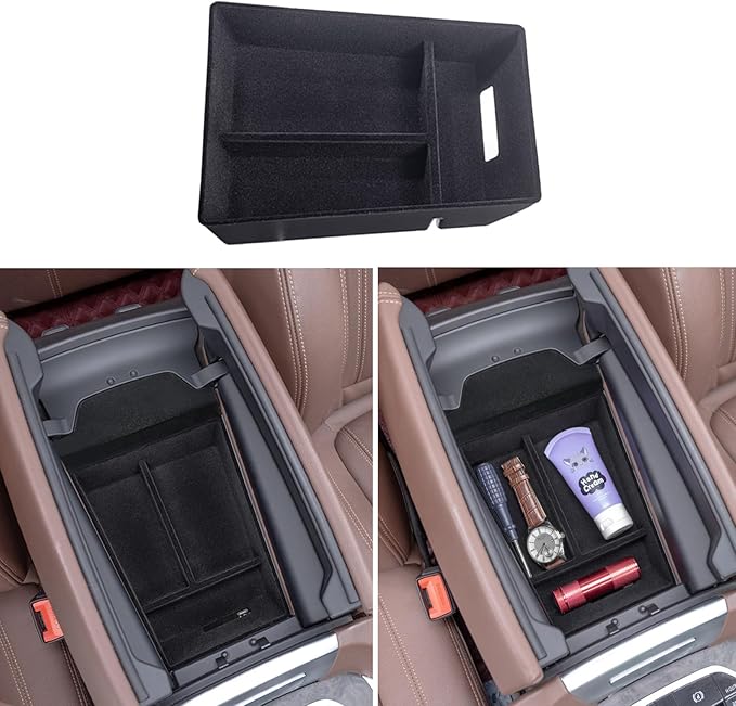 JKCOVER Flocking Material Center Console Organizer Tray Compatible with BMW X5 G05 X7 G07 (2019-2025) and X6 G06 (2020 2021 2022 2023 2024 2025) Accessories Flocked Interior Armrest Insert Storage Box