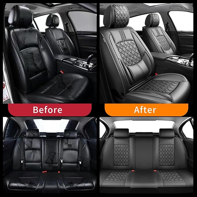 Fit Accord Car Seat Covers for Honda Accord 2003-2024 2025 2026 - Upgraded Premium Waterproof & Breathable Leather, Airbag Compatible, All-Weather Seat Cushion Protector (Full Set, Black)