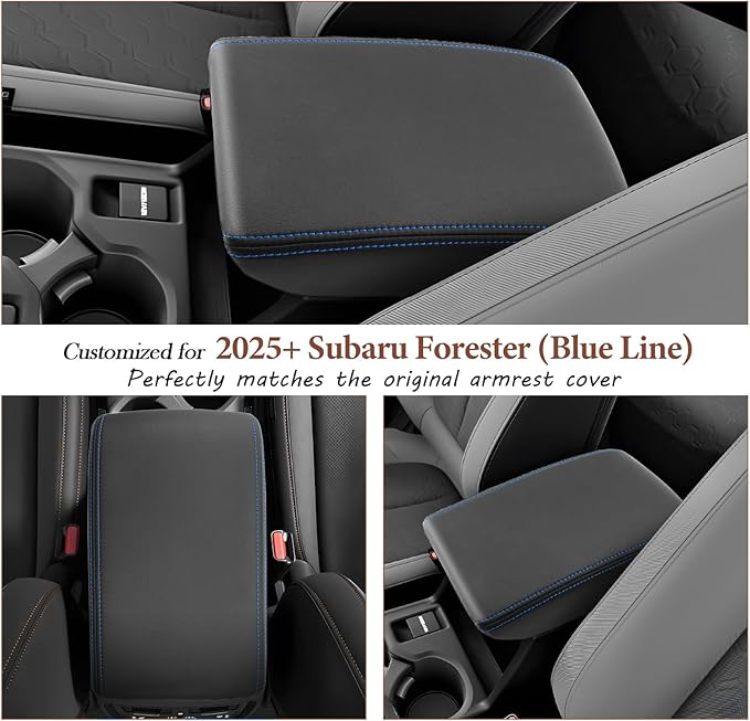 SKTU 2025 2026 Forester Center Console Cover for 2025 2026 Subaru Forester (Base/Premium/Sport/Limited/Touring) Armrest Cover Subaru Forester 2025 2026 Accessories Console Cushion (Blue Line)