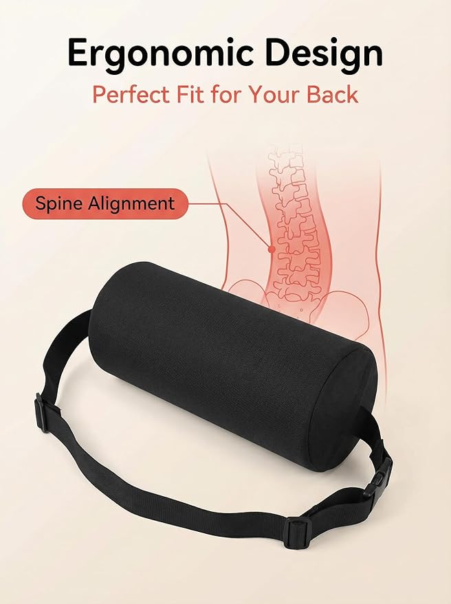 Lumbar Pillow, Lumbar Support Pillow for Office Chair & Car, Have Ajustiable Strap & Washable Cover, 11 Inch Lower Back Support for Office chair, Car, Bed Back Pain Relief & Posture Correction