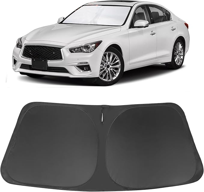 Windshield Sun Shade Custom Fit for 2014-2023 2024 Infiniti Q50 Accessories Foldable Sunshade Sun Blocker Protect Car from Sun Rays & Heat Damage Keep Car Cooler