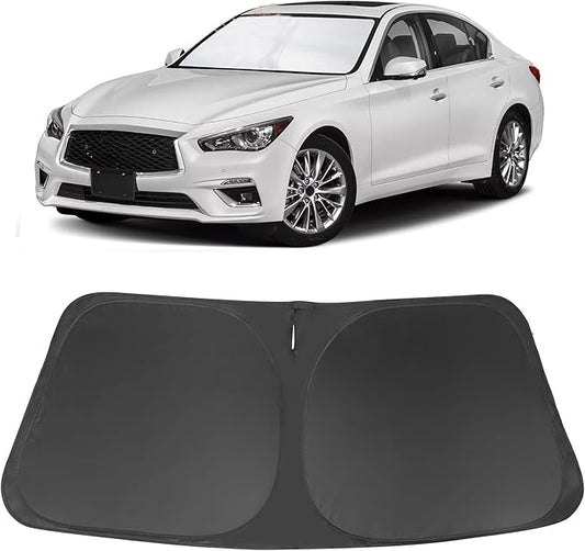 Windshield Sun Shade Custom Fit for 2014-2023 2024 Infiniti Q50 Accessories Foldable Sunshade Sun Blocker Protect Car from Sun Rays & Heat Damage Keep Car Cooler