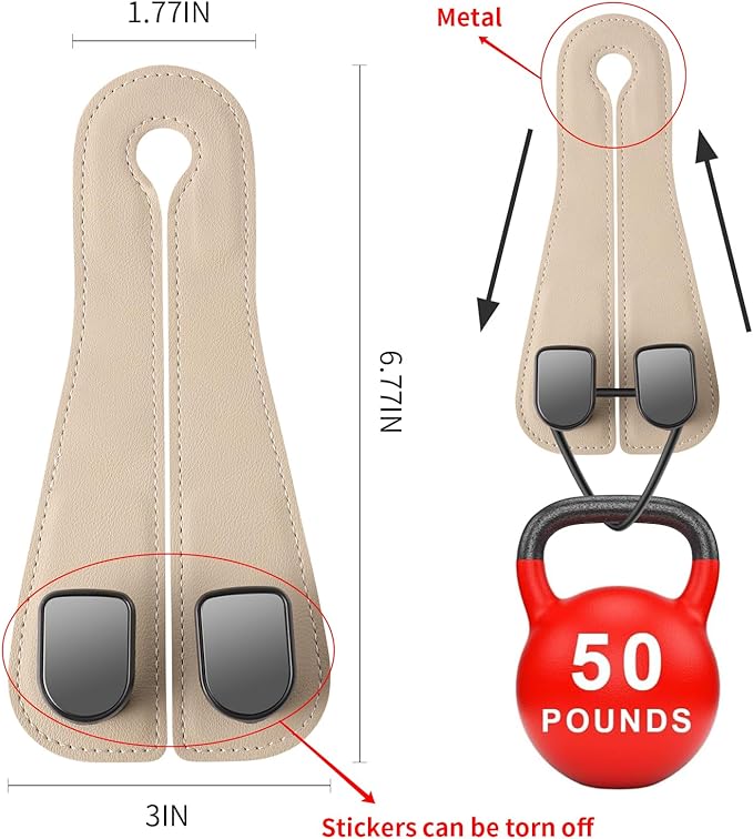 2 Pack KAFANLIN Car Headrest Hooks for Purses and Bags Cute Leather Car Seat Back Head Rest Double Hooks for Bags Cute Pink Beige Car Accessories Headrest Back Seat Handbags Hook (Black 2 Pack)