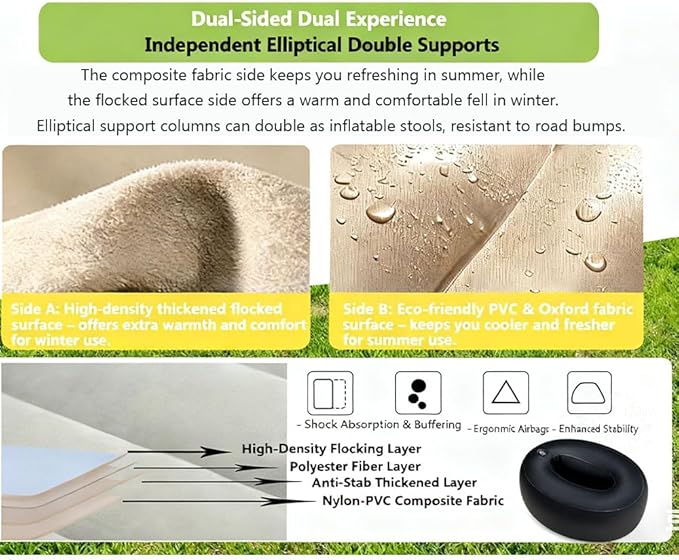 Car Inflatable Air Mattress for Nissan Armada (new Generation) 2025 Inflatable Back Seat Car Bed Double-Sided Portable Camping Travel Sleeping Bed,Dark Green-Cartoon Design
