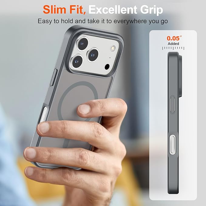 SUPFINE Magnetic for iPhone 17 Pro Max Case (Compatible with MagSafe)(Military Grade Drop Protection) Translucent Matte Shockproof with Anti-Fingerprint Phone Cover,Gray