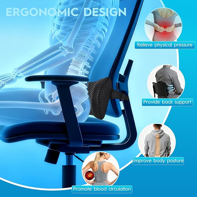 Niceeday Lower Back Support Cushion Lumbar Support Pillow for Office Chair, Memory Foam Lumbar Pillow for Lower Back Pain Relief Car Seat,Black