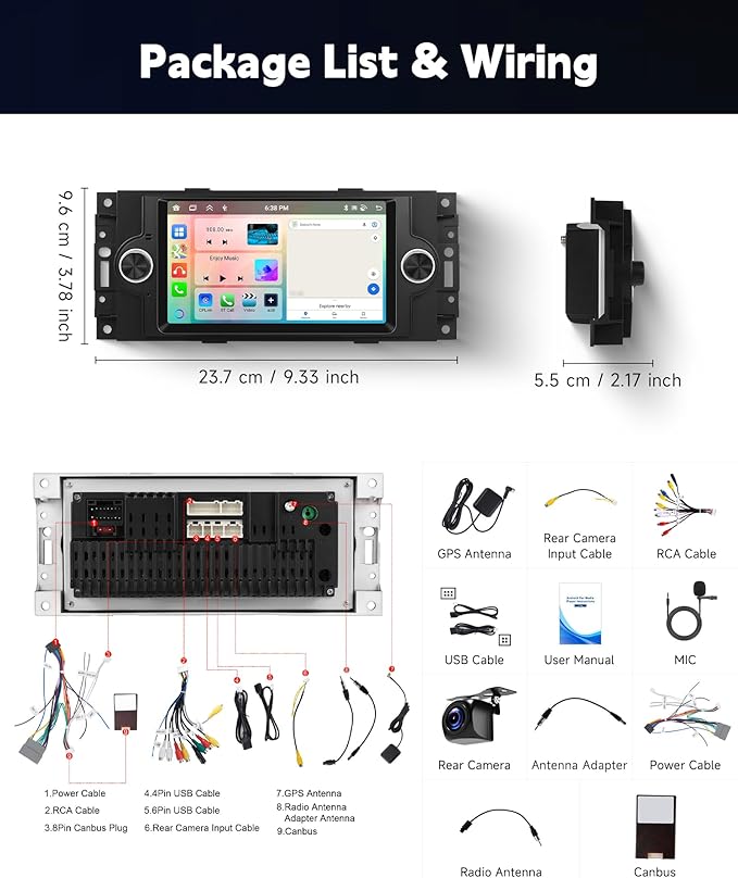 6+128G for Dodge Ram 1500 06-08,Chrysler 300C 05-07,Chrysler PT Cruiser,Dodge Magnum,Jeep Commander/Patriot,Jeep Grand Cherokee Android Car Stereo Wireless Carplay Android Auto,6.2“ for Ram Radio