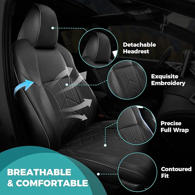 for Toyota RAV4 Seat Covers 2019 2020 2021 2022 2023 2024 2025 RAV 4 Prime & Hybrid XLE LE Limited XLE Premium (Not for XSE/SE Hybrid) - Custom Leather Car Seat Covers Full Set - Black