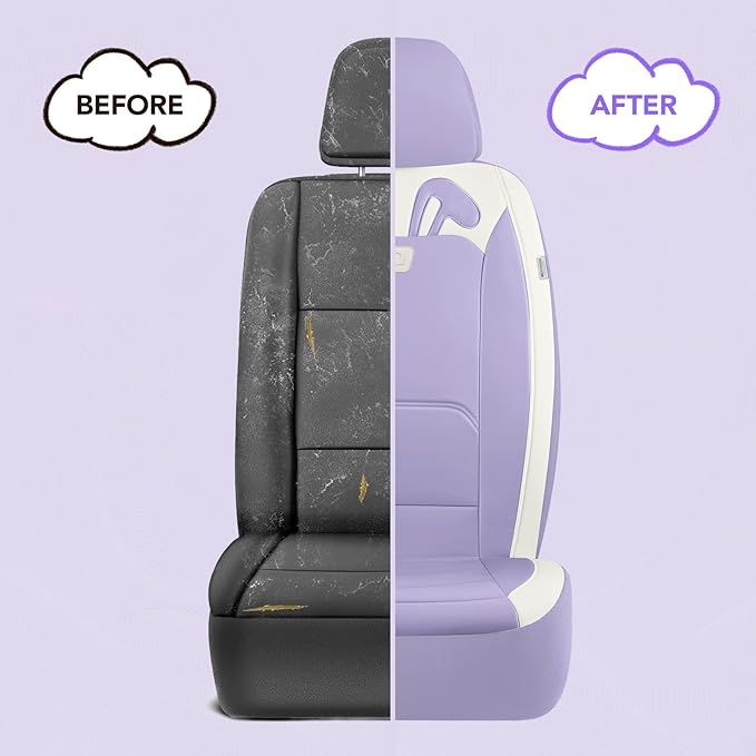 PIC AUTO Car Seat Covers, Cute Rabbit Premium Purple Leather Seat Covers, Universal Fit Front Seat Covers for Cars, Trucks, SUVs, Soft & Wear-Resistant Auto Interior Protection with Airbag-Compatible