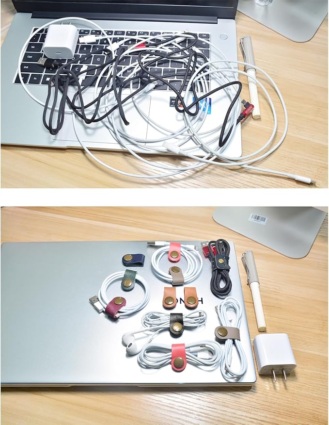 CAILLU Cord Organizer,Cord Holder,Cable Clips Leather,Cable Organizer USB Holder,Wire Organizer,Cord Keeper,Phone Cord Organizer Ties Mens Stocking Stuffers for men