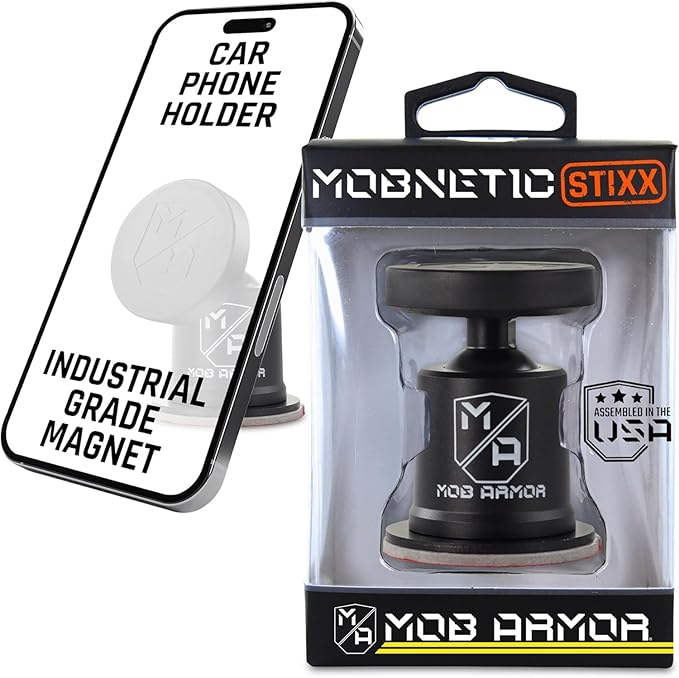 Mob Armor MobNetic Stixx - Phone Holder for Your Car, Magnetic Phone Mount for Trucks, Jeeps, and More - 90º Tilt & 360º Rotation, Compatible with iPhone & Android Smartphones