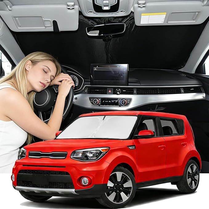 Windshield Sunshade for Kia Soul 2014-2019 Sun Shade Car Windshield Accessories Upgrade 4 Layers Blocks UV Rays Custom Fit Soul 240T Car Window Shades Front Windshield Keep Cool Foldable