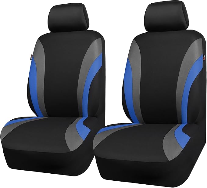 CAR PASS Line Rider Sporty Front Seat Covers, Blue Car Seat Covers Two Front Seats Only, Airbag Compatible,Universal Fit Sedans,Cars,Vans,SUV,Truck(Black and Blue)