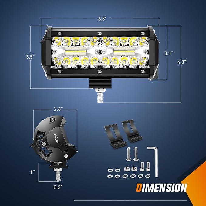 Nilight LED Pods 4PCS 6.5 Inch 120W Light Bar Triple Rows Spot Flood Combo Driving Lights 5Pin Rocker Switch Wiring Harness Kit-4 Leads, 2 Years Warranty (ZH047)