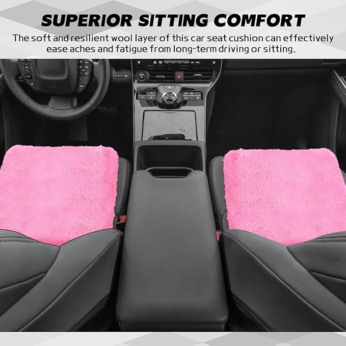 wuyaoyao Sheepskin Car Seat Cushion, Soft Comfort Fur Wool Car Seat Covers, Winter Warm Auto Front Seat Cushion Pad, Fuzzy Seat Bottom Protector Universal for Vehicle Office Chair (Pink)
