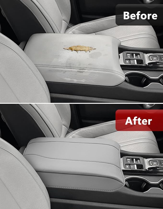 Center Console Armrest Cover for Honda Pilot 2023-2026, Passport 2024-2026, Ridgeline 2024 2025, Durable Middle Console Lid Covering, PU Leather Trim, Anti-Scratch, Grey