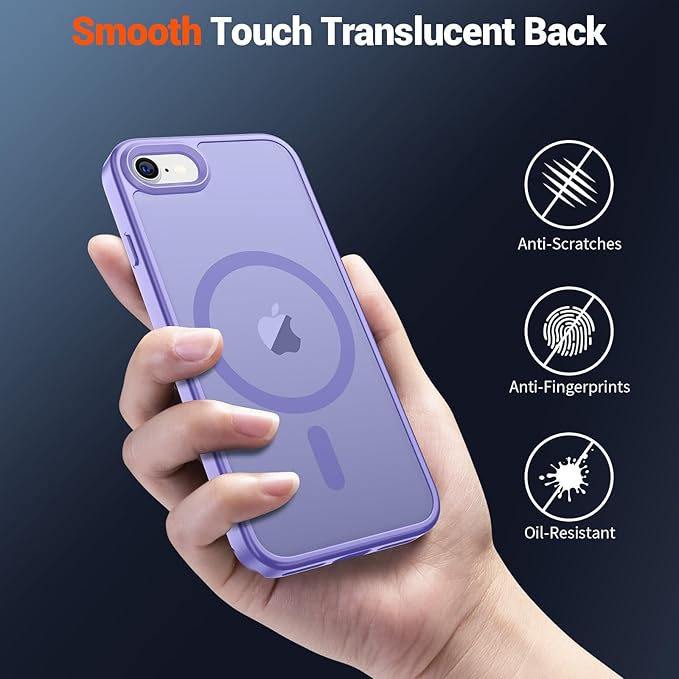 SUPFINE Magnetic for iPhone SE Case 2022 (3rd)/2020 (2nd), iPhone 8 Case (Compatible with MagSafe) (Military Grade Drop Protection) Translucent Matte Phone Cover,Purple