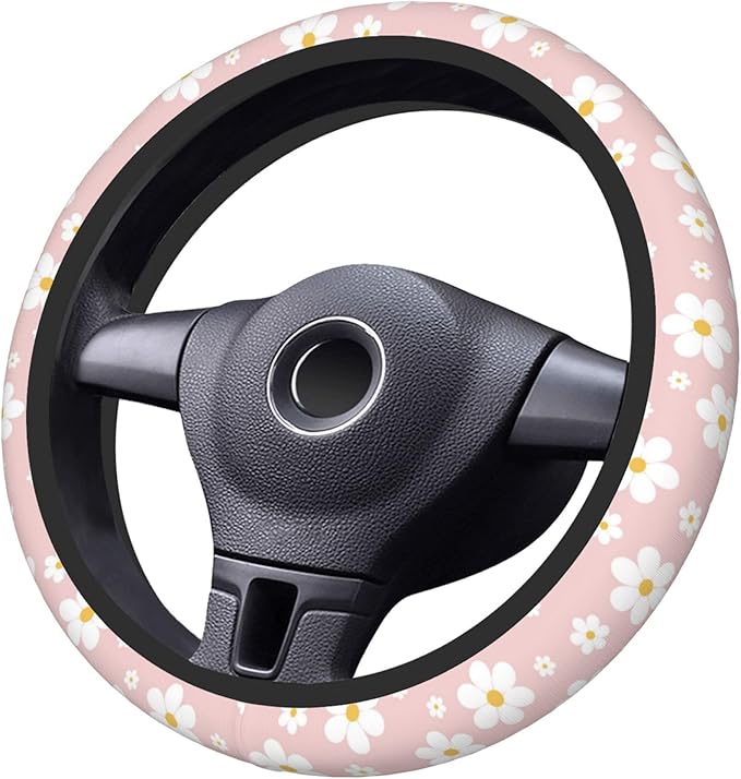 Car Steering Wheel Cover,Pink Flower Universal Non Slip Wheel Protector 15 Inch Elastic Car Accessories for Men Women