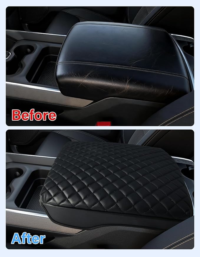 Center Console Armrest Cover for Dodge Ram 2019-2026 1500 2500 3500 Accessories, Vinyl Leather Middle Armrest Cushion Pad Anti-Scratch, Black (Fits Bucket Seat Only)