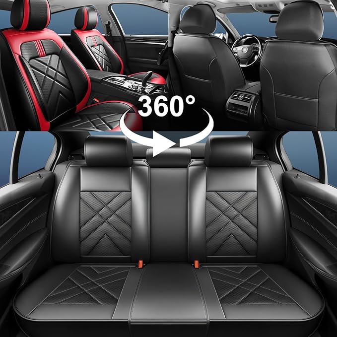 CX-90 Car Seat Covers Fit for Mazda CX-90 2007-2026, Full Coverage Premium Leather Waterproof Breathable Seat Covers Full Set, Automotive Seat Protectors, Airbag Compatible(5 Seats, Black Red)