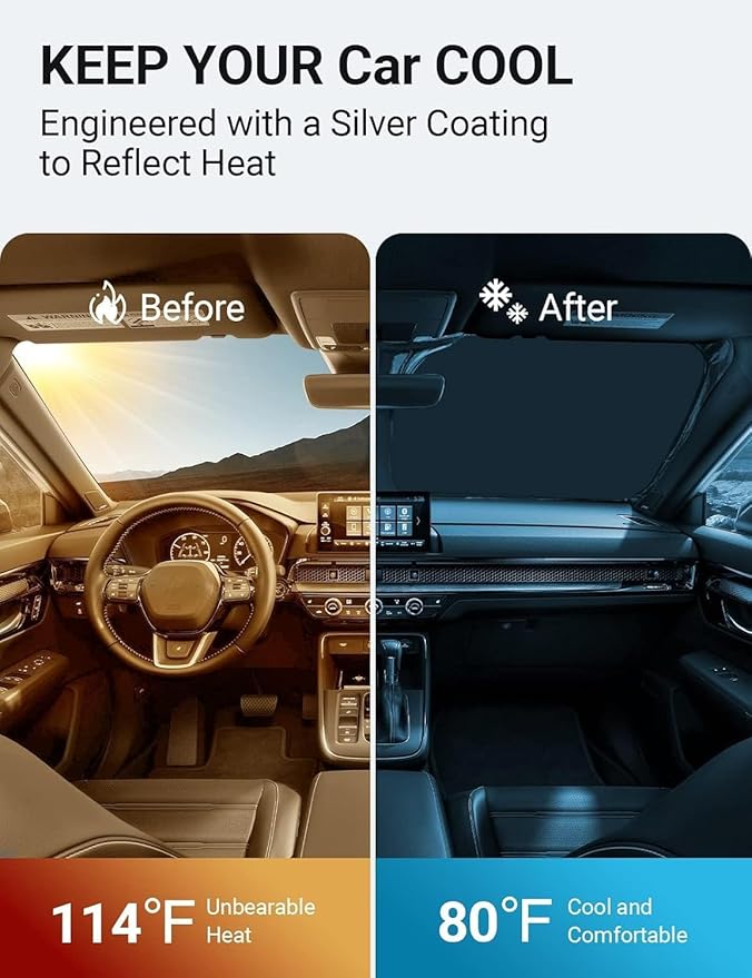 Proadsy Windshield Sun Shade for Honda CRV 2023 2024 2025 2026 4-Layer Foldable Front Sunshade Protector Sun Visor Blocks UV Rays Keep Car Cooler Accessories