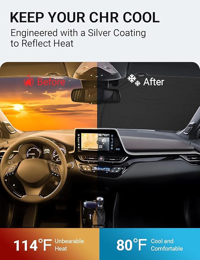 Proadsy 2026 Upgrade Front Windshield Sun Shade Foldable Sunshade Protector Custom Fit 2018-2023 CH-R C-HR CHR, XLE Premium CUV Winter Accessories