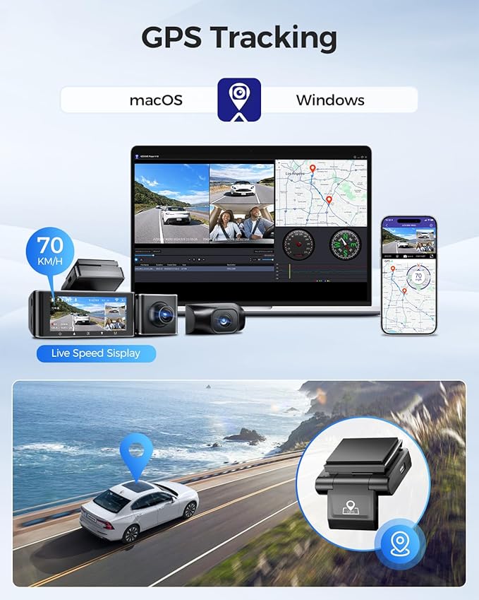 AZDOME M550 3 Channel Dash Cam, 4K+2.5K Front and Rear, 2.5K+1080P+2.5K Front Rear Inside Triple Car Camera Built-in WiFi GPS, 64GB Card Included, 3.19" Screen, WDR IR Night Vision, 24H Parking Mode