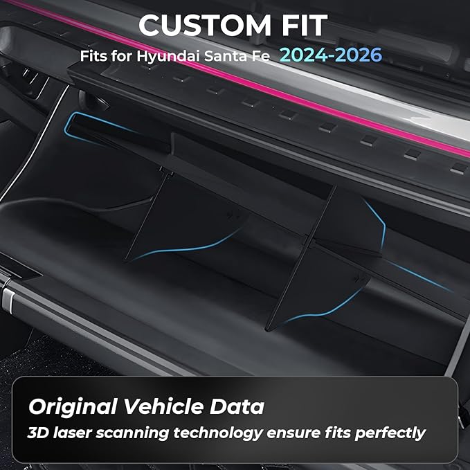 Glove Box Organizer Compatible with Hyundai Santa Fe 2026 2025 2024, Interior Accessories Glove Box Compartment Insert Storage Dividers for 2024-2026 Santa Fe, Black