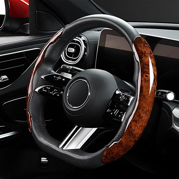 AUCELI Car Wood Grain Steering Wheel Cover, Anti-Skid Segmented Auto Steering Wheel Protector, Automotive Interior Accessories, Universal for Most Vehicles Men and Women