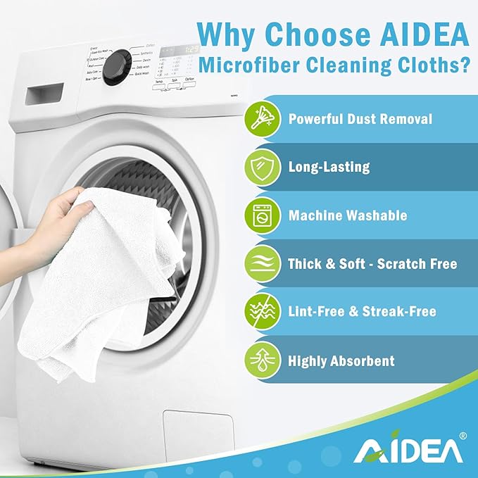 AIDEA Microfiber Cleaning Cloth White 100PK, Soft Microfiber Towels for Cars, Absorbent Cleaning Rags, Lint-Free Streak-Free Wash Cloths for House, Kitchen, Window, 11.5"×11.5"