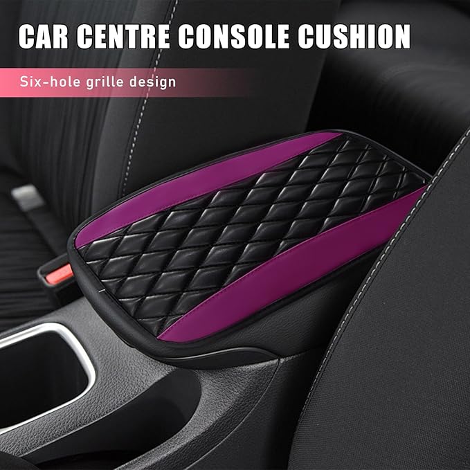 Car Center Console Cushion Pad, PU Leather Waterproof Auto Armrest Box Cover Protector, Comfortable Armrest Seat Box Cover Mat, Universal Car Accessories for SUV Truck (Purple)