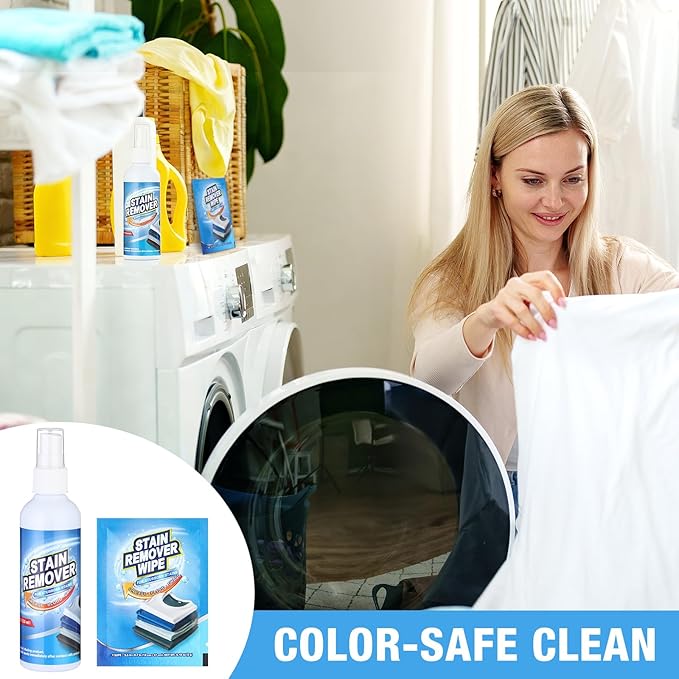 2 Pack 4 oz Stain Remover Spray Stain Treater Spray with 50 Cleaning Wipes Coffee Food Grease Dirt Remover for Clothes Carpet Couches Rugs Car Seats Fabric