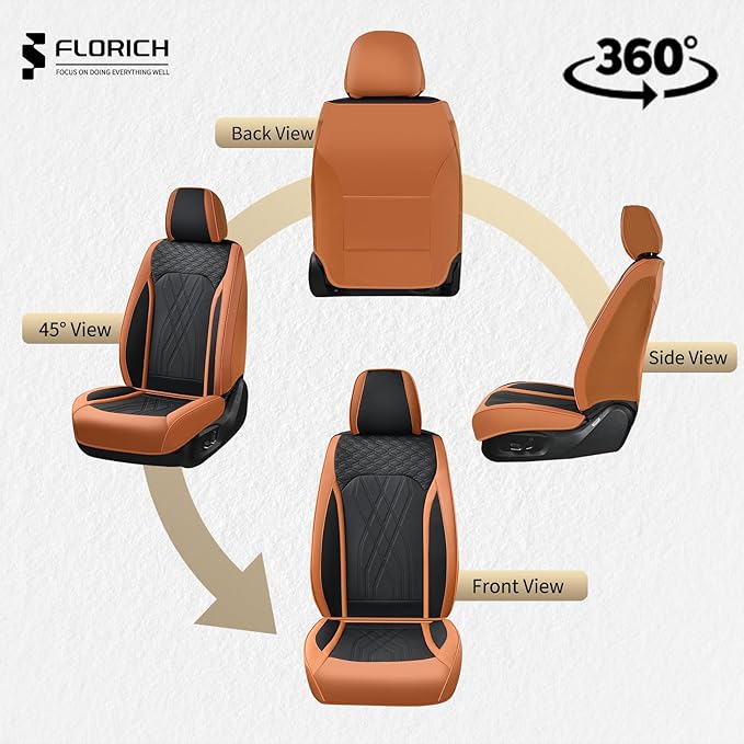 FLORICH Seat Cover Automotive Seat Covers 5 Seats Leather Car Seat Covers Full Set Waterproof Front and Back Seat Cushion Interior Cover Accessories Universal Fit for Most Car Truck SUV, Brown&Black