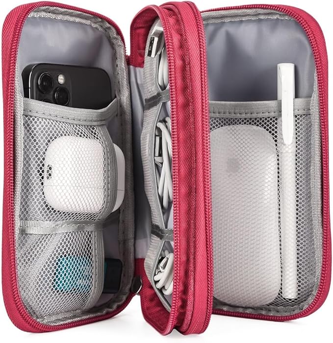 Electronic Organizer Travel Cable Accessories Bag, Electronic Organizer Case, Waterproof Electronic Accessories Organizer Bag for Power Bank, Charging Cords, USB Cable (Rose Red)