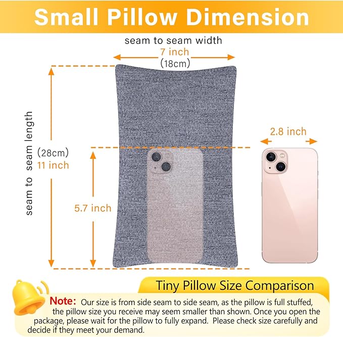 2 Pack Small Pillow, Cooling Memory Foam Mini Pillow 11 X 7 Inches for Sleeping, Travel, Neck, Knee Support, Tiny Cushion for Pet, Dogs (Grey)