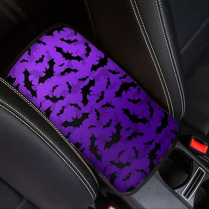 Purple Bat Vehicle Armrest Covers Armrest Seat Box Cover Protector Middle Storage Organizer Pad Aesthetic Interior Decor