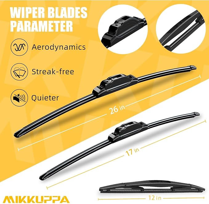 MIKKUPPA 26"+17"+12" Windshield Wiper Blades Replacement for 2017-2022 Honda CRV CR-V, Front & Rear Wiper Blades Set, Durable Stable Quiet All Season (Pack of 3)