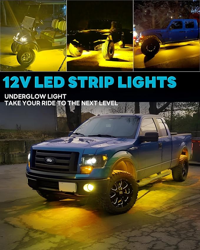 12V Led Light Strip Connectable 24Inch Amber Led Strip Lights for Car Underglow Kit Golf Cart Motorcycle Boat Cabinet Waterproof Led Light Strip,4Pack