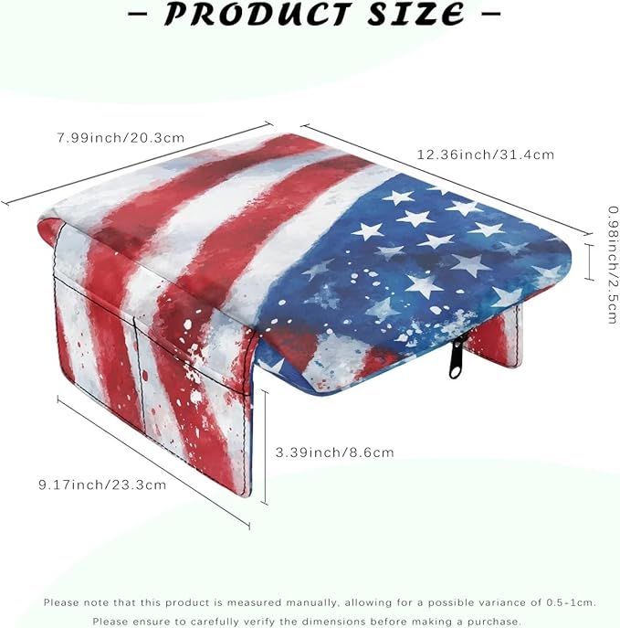 Armrest Cover for Car Truck, Soft Vehicle Center Armrest Protector American Flag Center Console Replacement Cover for SUVs,Vans,Trucks